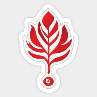 Abstract Red and White Leaf Symbol on Black Background No. 884 Sticker